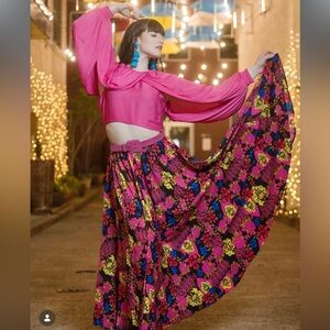 Christian Siriano Vibrant Floral Maxi Skirt - Pink and Black